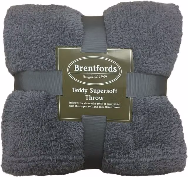 Brentfords Charcoal Grey Teddy Fleece Throw, W/D/H: 125 x 150 cm