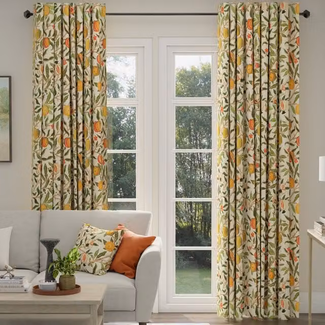 Ante Decor Made To Measure Cotton Eyelet Curtains with Orange Fruit and Floral Print