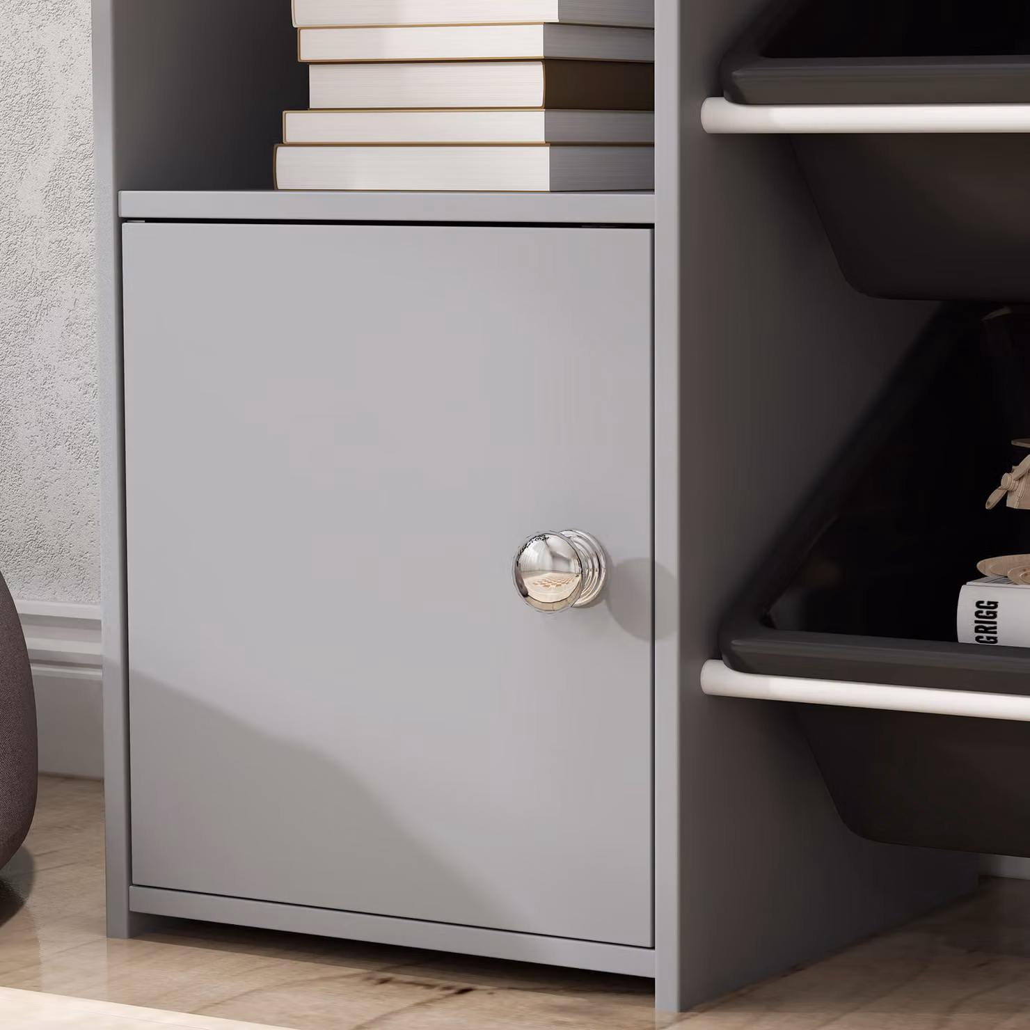AIYAPLAY Toy Storage Unit with 8 Removable Bins and Shelves, Grey – 8