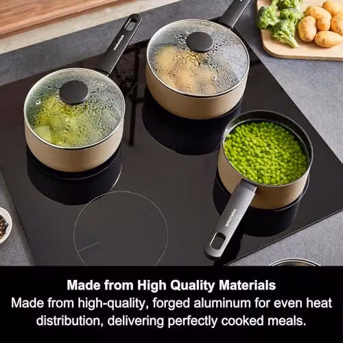 Morphy Richards 3-Piece Ceramic and Aluminium Saucepan Set in Beige – 3