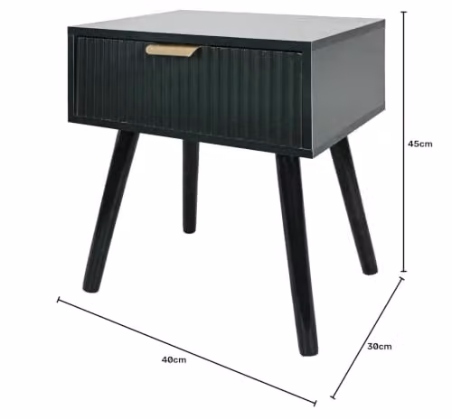OHS Modern Ribbed Wood Bedside Table with 1 Drawer in Dark Green, W/D/H: 40 x 30 x 45 cm – 3