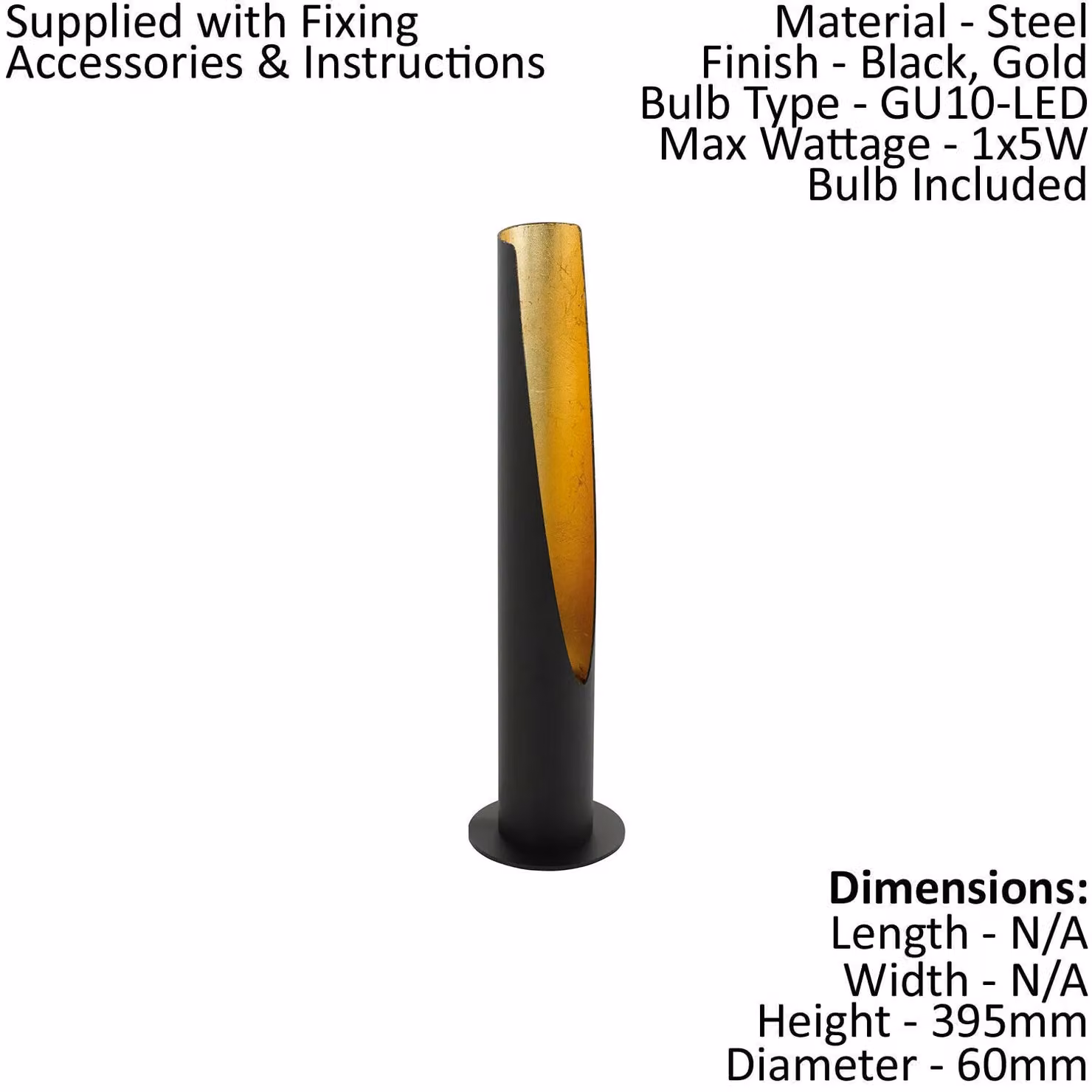Loops 2 Pack Modern Circular Metal Table Lamps in Black and Gold with GU10 5W Bulb Included – 2