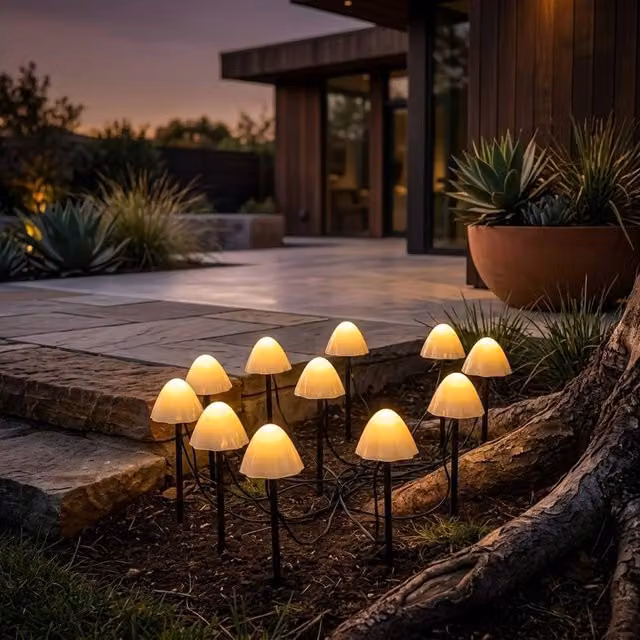 Garden Greatness Pixie Mini Mushroom Solar LED Garden String Lights in White and Multicolour