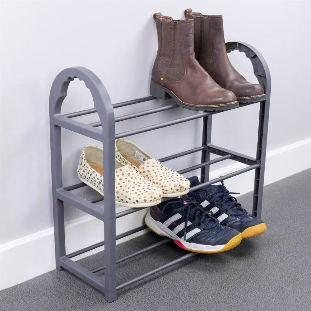 PAWNORA Small Grey Plastic Shoe Rack Storage Shelf – 4
