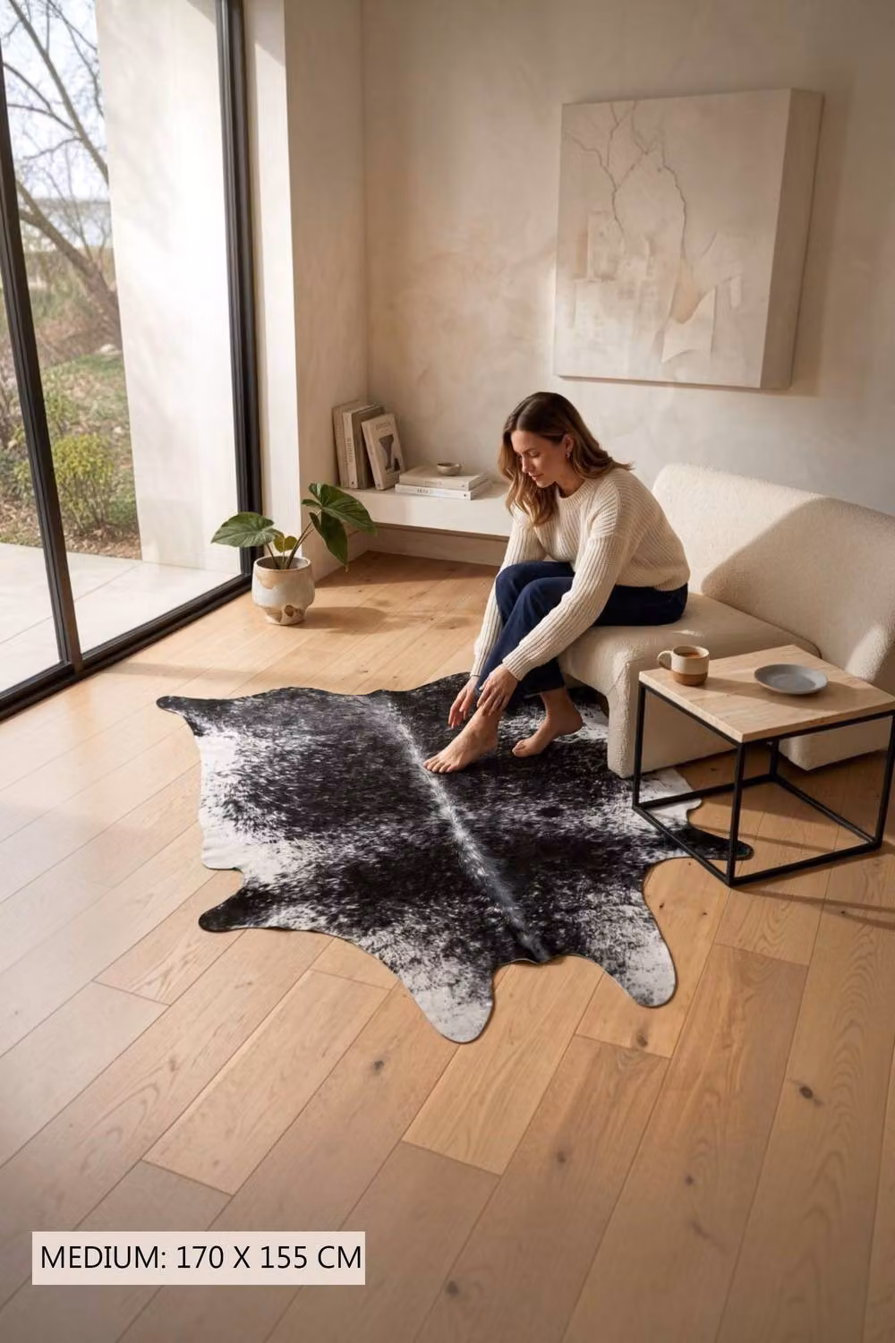 Infinity Leather Natural Cowhide Hairon Rug in Black and White, W 180 cm x D 220 cm – 4