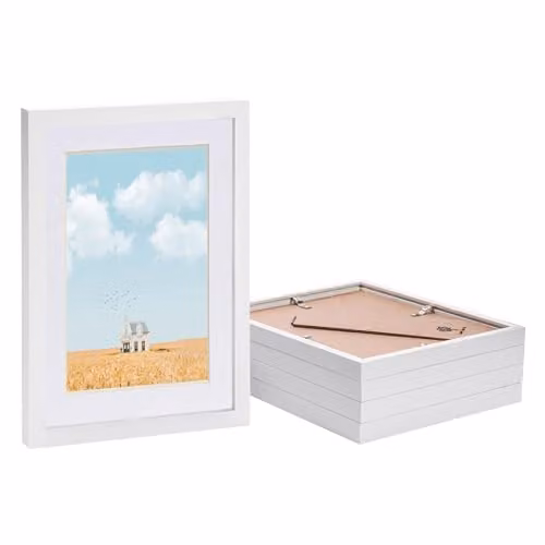 Nicola Spring Pack of 5 Modern White A4 Rectangular Picture Frames with Glass and A5 Mount