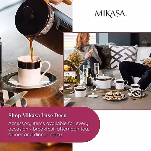 Mikasa Luxe Deco White and Gold Geometric Bone China Sugar and Creamer Set, 2 Piece – 6