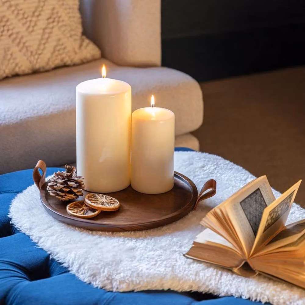 Ivyline Harvey Acacia Wood Candle Plate, Brown, W: 28 cm, D: 28 cm, H: 2 cm – 3