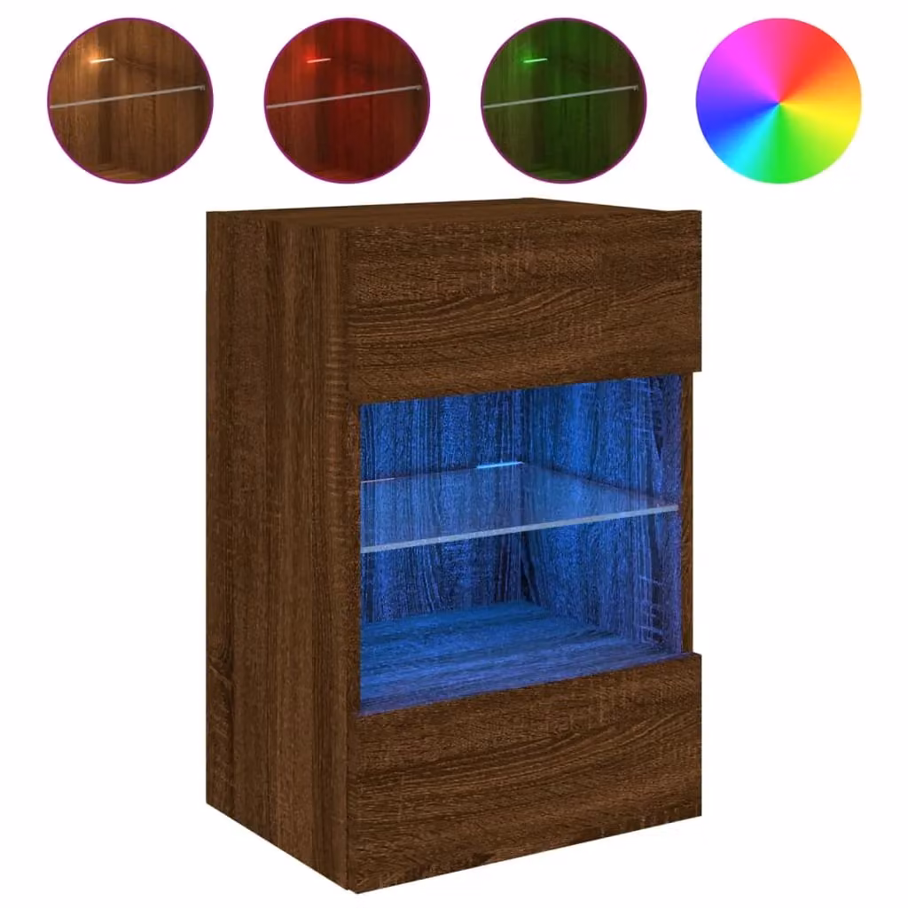 Berkfield Home Modern Wall Mounted TV Cabinet with LED Lights, Brown Oak, W/D/H: 40 x 30 x 60.5 cm – 2