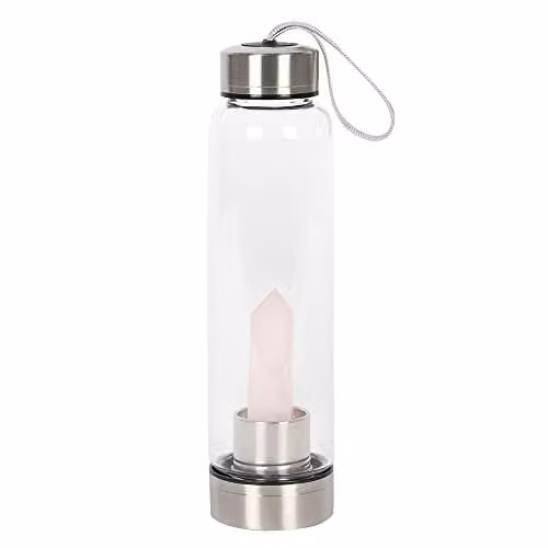 Something Different Rose Quartz Purifying Glass Water Bottle, Pink, 475 g – 1