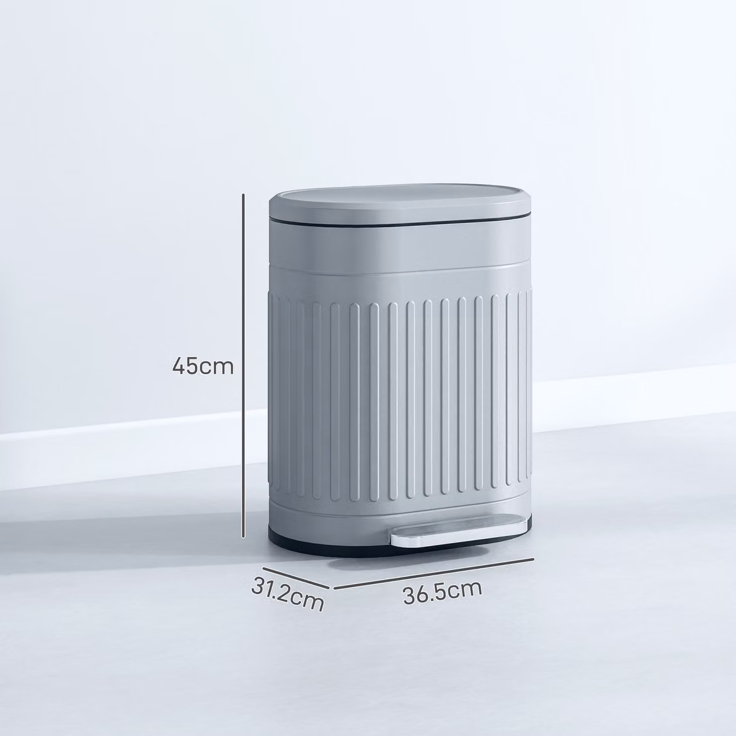 HOMCOM 20 Litre Grey Metal Pedal Bin with Soft-close Lid and Removable Inner Bucket – 3