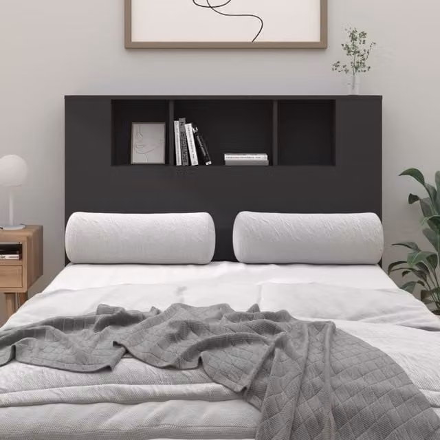 Berkfield Home Modern Black Headboard Cabinet with Side Compartments, W/D/H: 120 x 18.5 x 104.5 cm