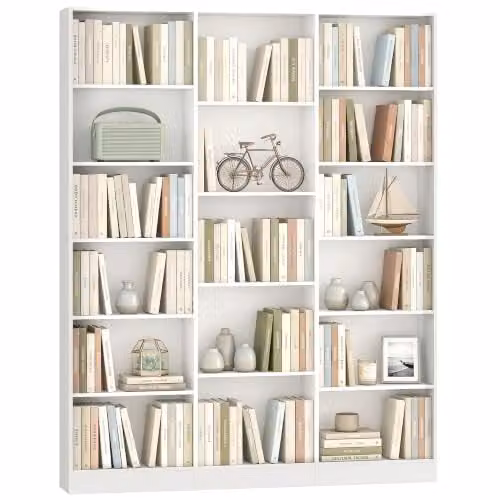 HOMCOM Freestanding 6-Tier Bookcase with 17 Compartments and Adjustable Shelves, White, W: 149 cm, D: 23.6 cm, H: 188 cm – 1