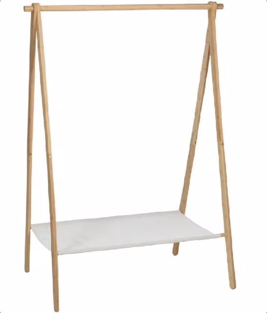 Idooka Bamboo Adult Clothes Rail and Textile Shelf in Brown or White, H 155 cm x W 86 cm x D 57 cm