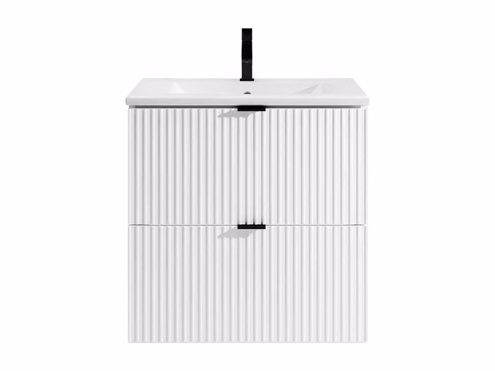 Vente-unique Ribbed Suspended Vanity Unit with Inset Basin, Matte White, W: 60 cm, D: 47 cm, H: 60 cm – 2