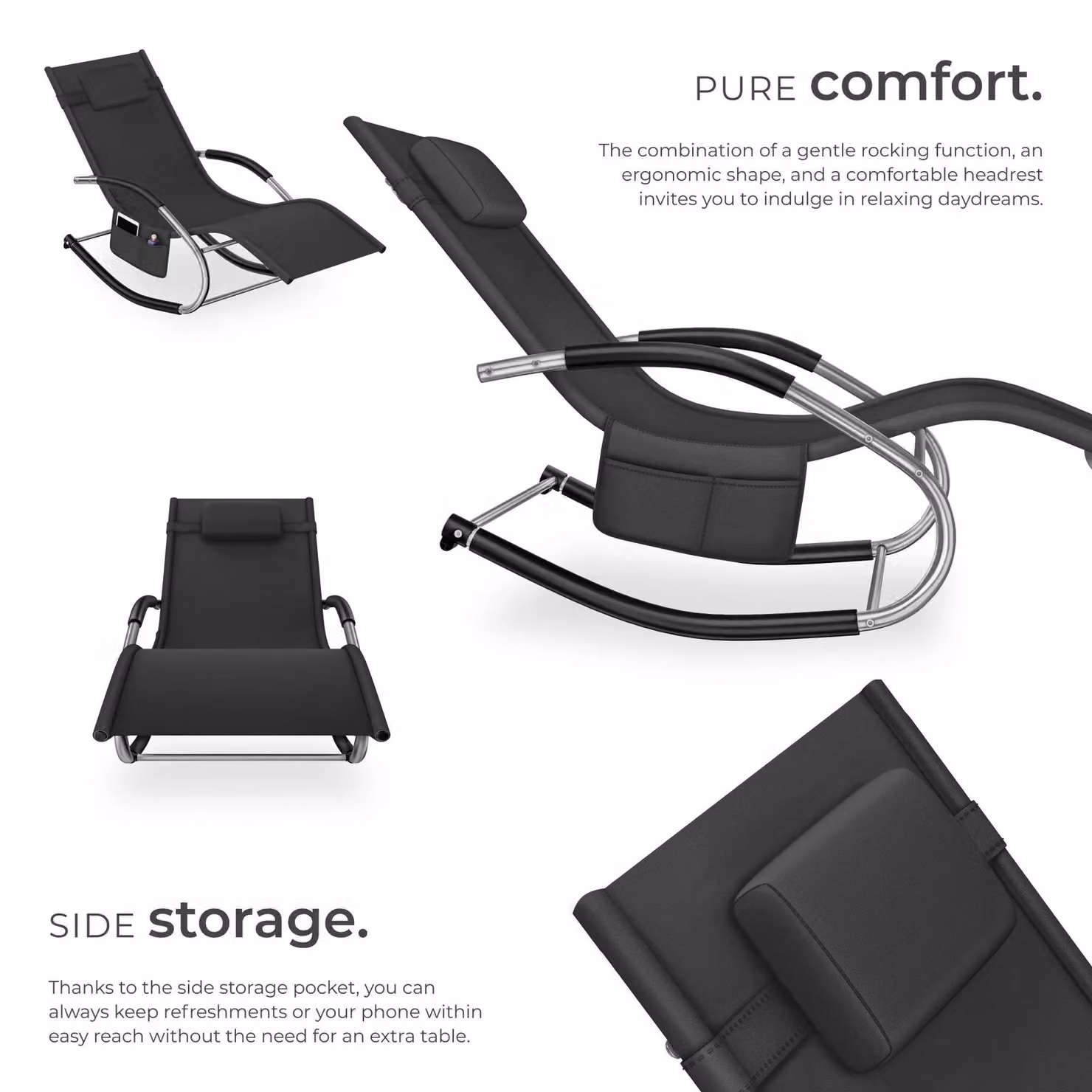 tectake Taya Sun Lounger in Black and Grey with Adjustable Headrest and Armrests – 3