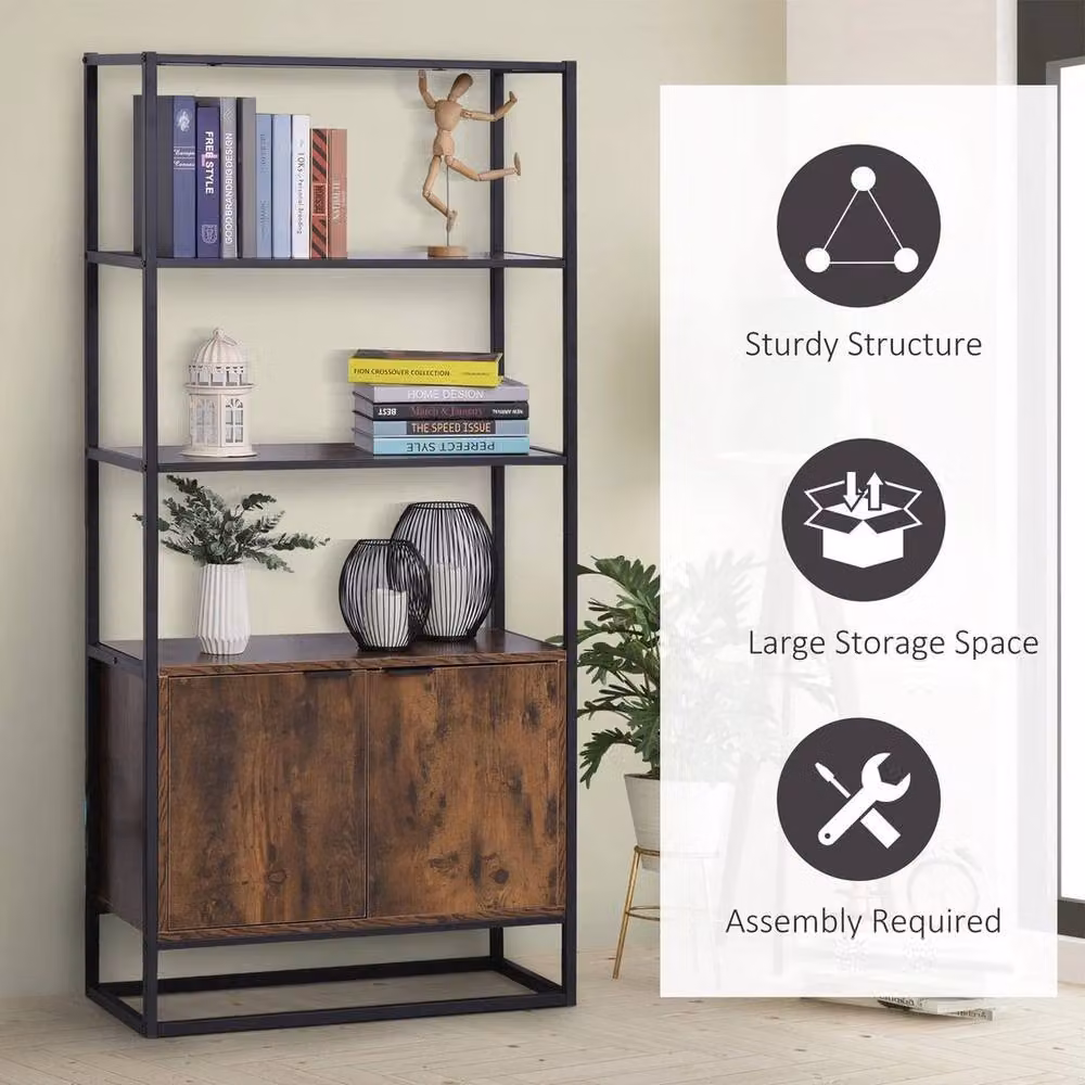 KORVIXA Industrial Storage Cabinet with 3 Open Shelves in Brown and Black – 5