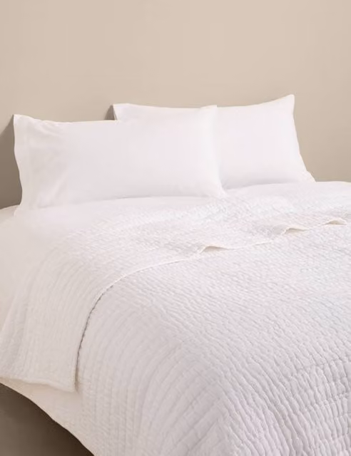 M&S White Pure Linen and Cotton Quilted Bedspread