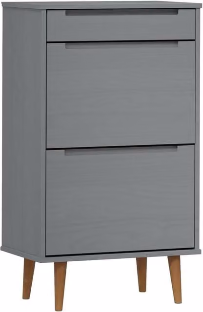 Berkfield Home MOLDE Grey Solid Wood Pine Shoe Cabinet W/D/H: 59.5 x 35 x 103 cm