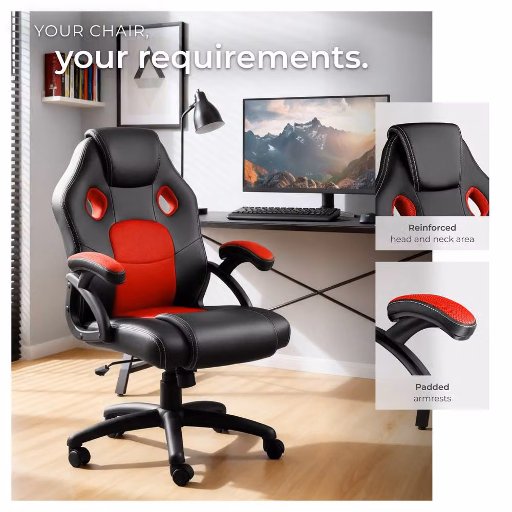 tectake Mike Gaming Chair in Red with Synthetic Leather and Fabric Finish – 6