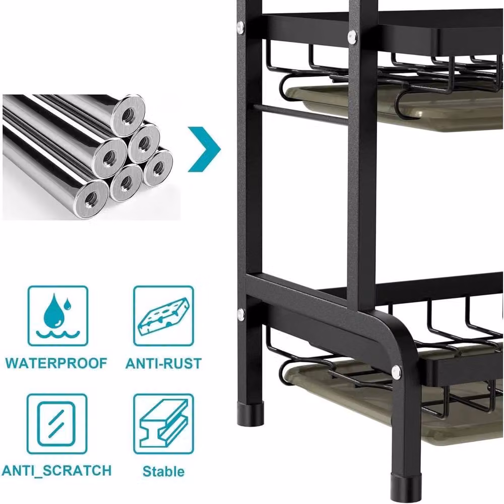 Hinsinc 2 Tier Black Metal Dish Drying Rack and Storage Drainer – 3