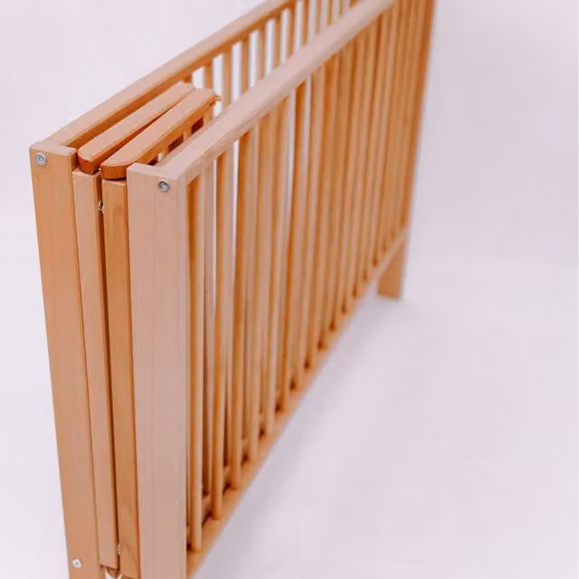 Viculii Beige Baby Cot with Wood Finish, W/D/H: 81.5 x 66 x 66 cm