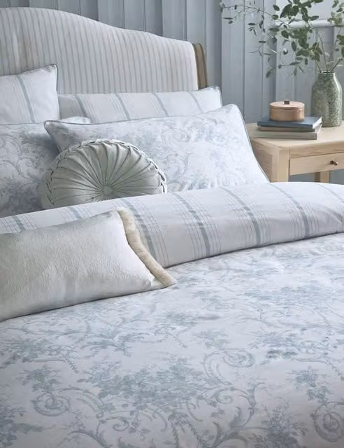 Laura Ashley Tuileries 2 Pack Pure Cotton Floral Pillowcases, Light Blue