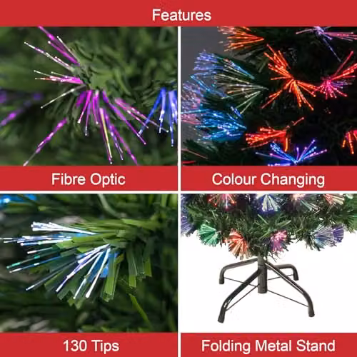 The Christmas Workshop 4ft Fibre Optic Artificial Indoor Christmas Tree in Green with Multicolour Lights, H 120 cm x W 13 cm x D 13 cm – 5