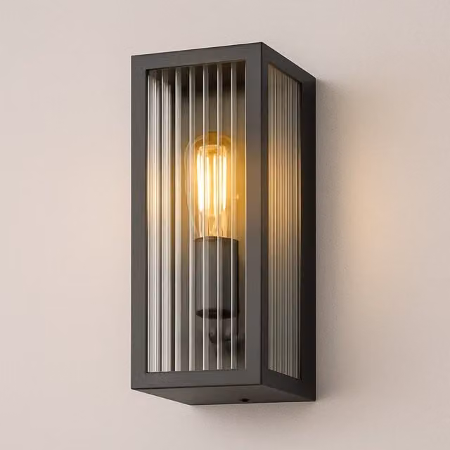 CGC Interiors Stella Bevelled Glass Outdoor Wall Light in Black