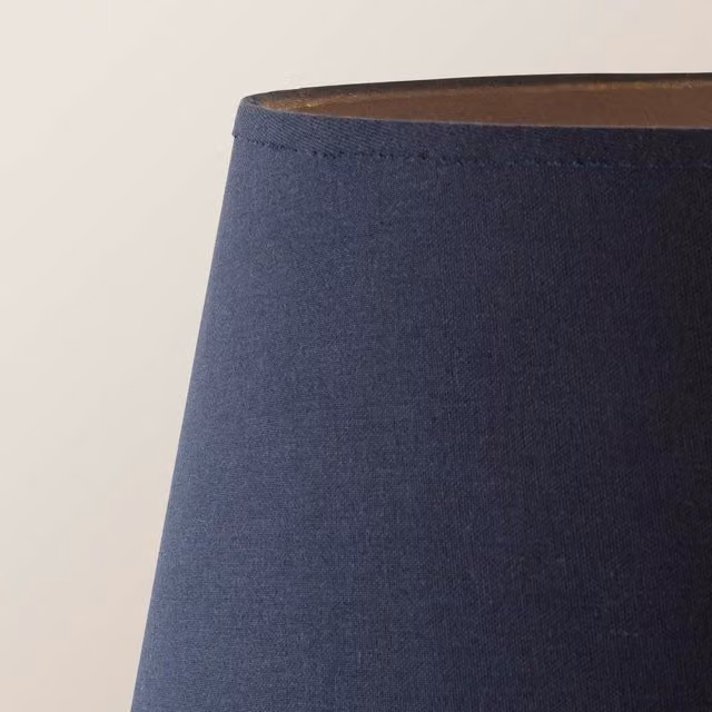 ValueLights Morrigan Cream Wood Scallop Shelf Tripod Floor Lamp with Navy Blue Fabric Shade and Bulb – 1