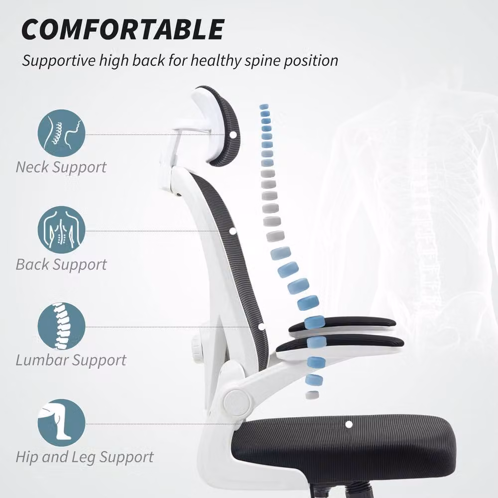 ERGOVEXA Black Fabric Executive Office Chair with Headrest and Armrests – 4
