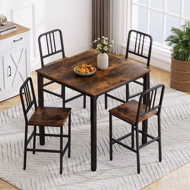 Costway 5-Piece Counter Height Dining Table and Chairs Set in Brown and Black – 1