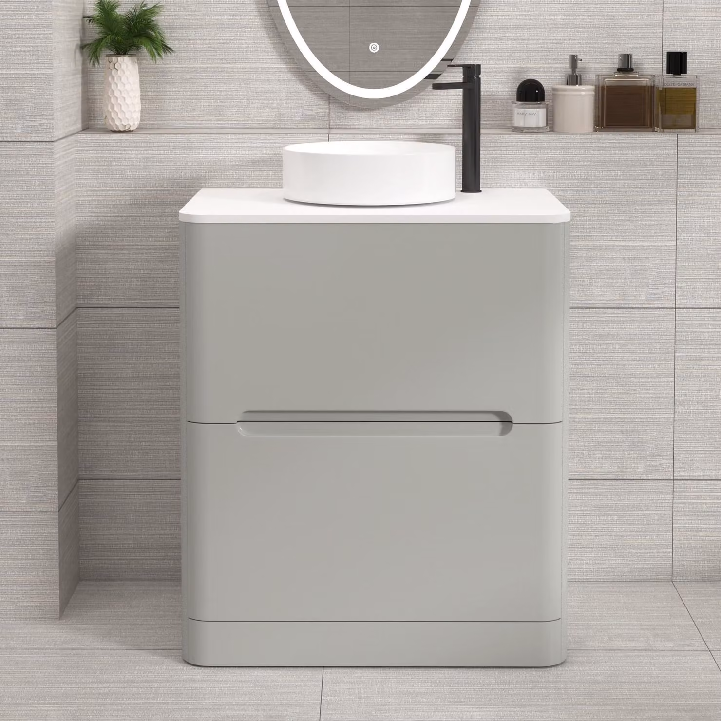 Royal Bathrooms Venice 700mm Dove Grey Floor Standing 2 Drawer Vanity Unit with Plain White Worktop