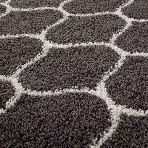 THE RUGS Shaggy Moroccan Design Area Rug, Trellis Dark Grey and Ivory, W: 240 cm, D: 340 cm, H: 30 cm – 5
