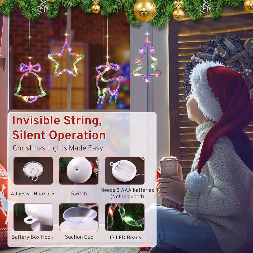 Garwarm Multicolour Hanging Christmas Window Lights with 8 Modes and Auto Timer – 3