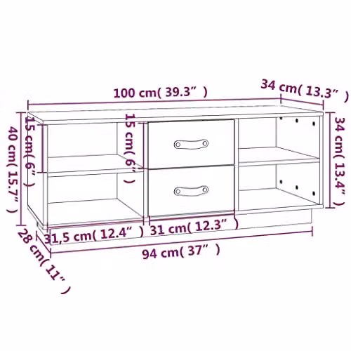 vidaXL Grey Solid Wood Pine TV Cabinet W/D/H: 100 x 34 x 40 cm – 3
