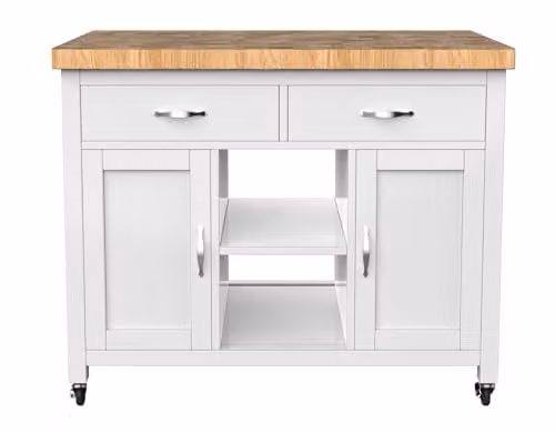 Baumhaus White Kitchen Island with Oak Butcher Block, W/D/H: 90 x 65 x 90 cm