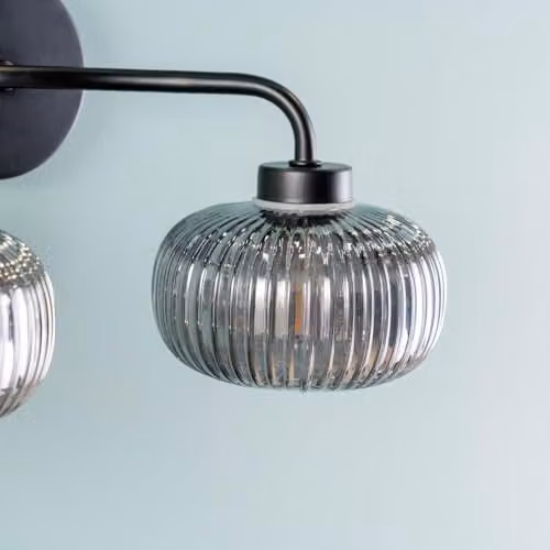 ValueLights Pair of Matte Black 2 Way Up and Down Wall Lights with Smoked Glass Shades and LED Bulbs, IP44 Rated – 3