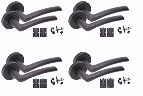 Golden Grace Indiana Lever Door Handles in Matt Black Finish, 4 Pairs – 1