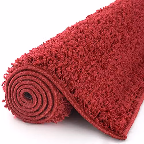 THE RUGS Red Plain Shaggy High Pile Rug for Living Room, Bedroom or Hallway, W/D/H: 120 x 170 x 1 cm – 4