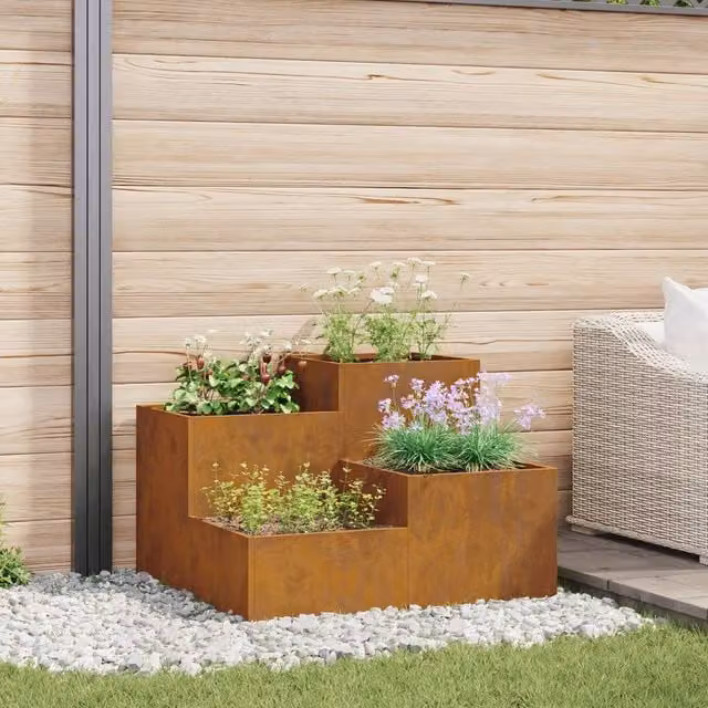 Berkfield Home Brown Weathering Steel Garden Planter Tub W/D/H: 100 x 100 x 60 cm