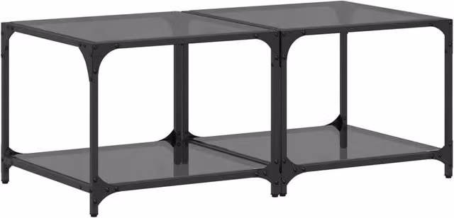 Berkfield Home Set of 2 Modern Square Coffee Tables with Black Glossy Glass Tops and Steel Frames, W/D/H: 50 x 50 x 40 cm