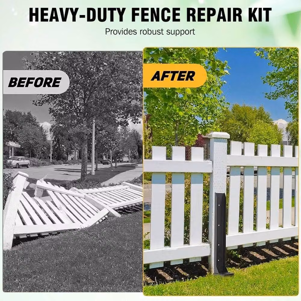 SPETLEK 4-Piece Heavy Duty Fence Post Repair Kit Stake Anchor, Black, W: 300 cm, H: 120 cm – 5