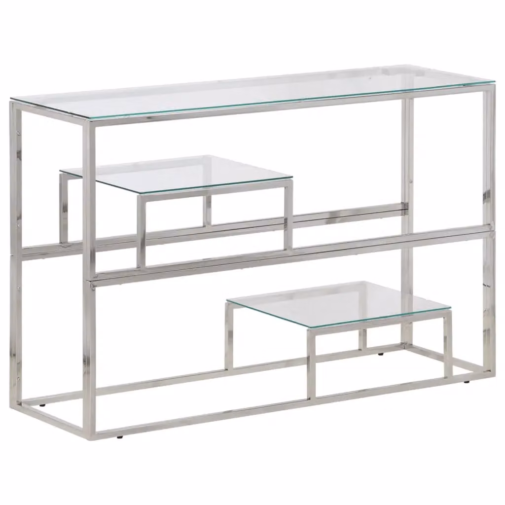 Berkfield Home Modern Rectangular Console Table in Silver Stainless Steel and Tempered Glass – 2