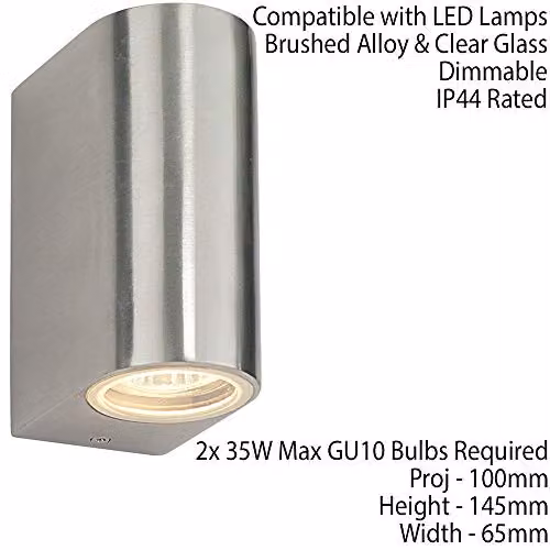 Loops IP44 Outdoor Up & Down Wall Light in Silver Aluminium with Glass, Modern Dimmable GU10 Accent Lamp for Garden and Bathroom – 2