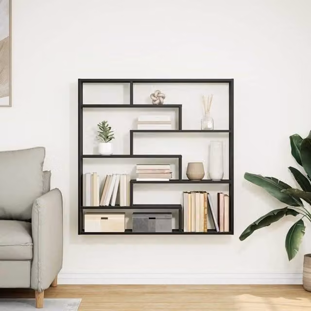 Berkfield Home Wall Mounted Cube Shelf with 7 Compartments in Black Matt MDF – 1