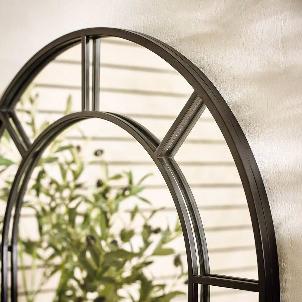 FurnitureboxUK Winona Black Large Arched Window Garden Mirror, W: 90 cm, H: 60 cm – 2