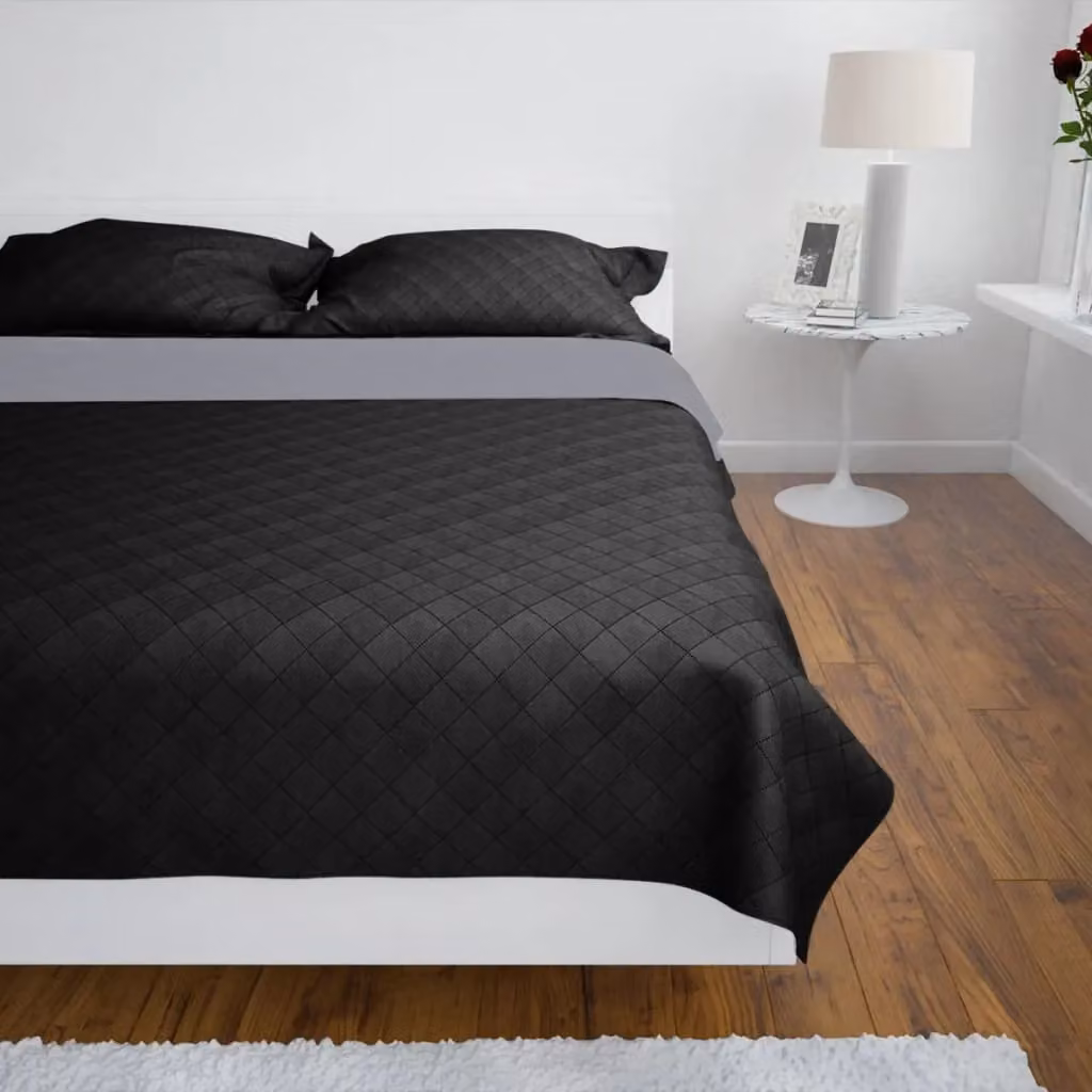 Berkfield Home Reversible Quilted Microfibre Bedspread in Black and Grey, W: 230 cm, D: 260 cm – 3