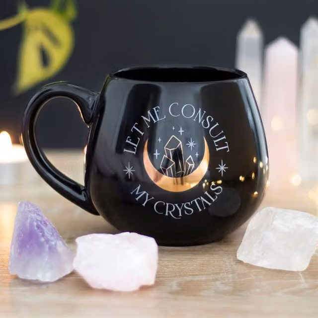 KDMK Let Me Consult My Crystals Ceramic Rounded Mug, Black and Gold, 500ml