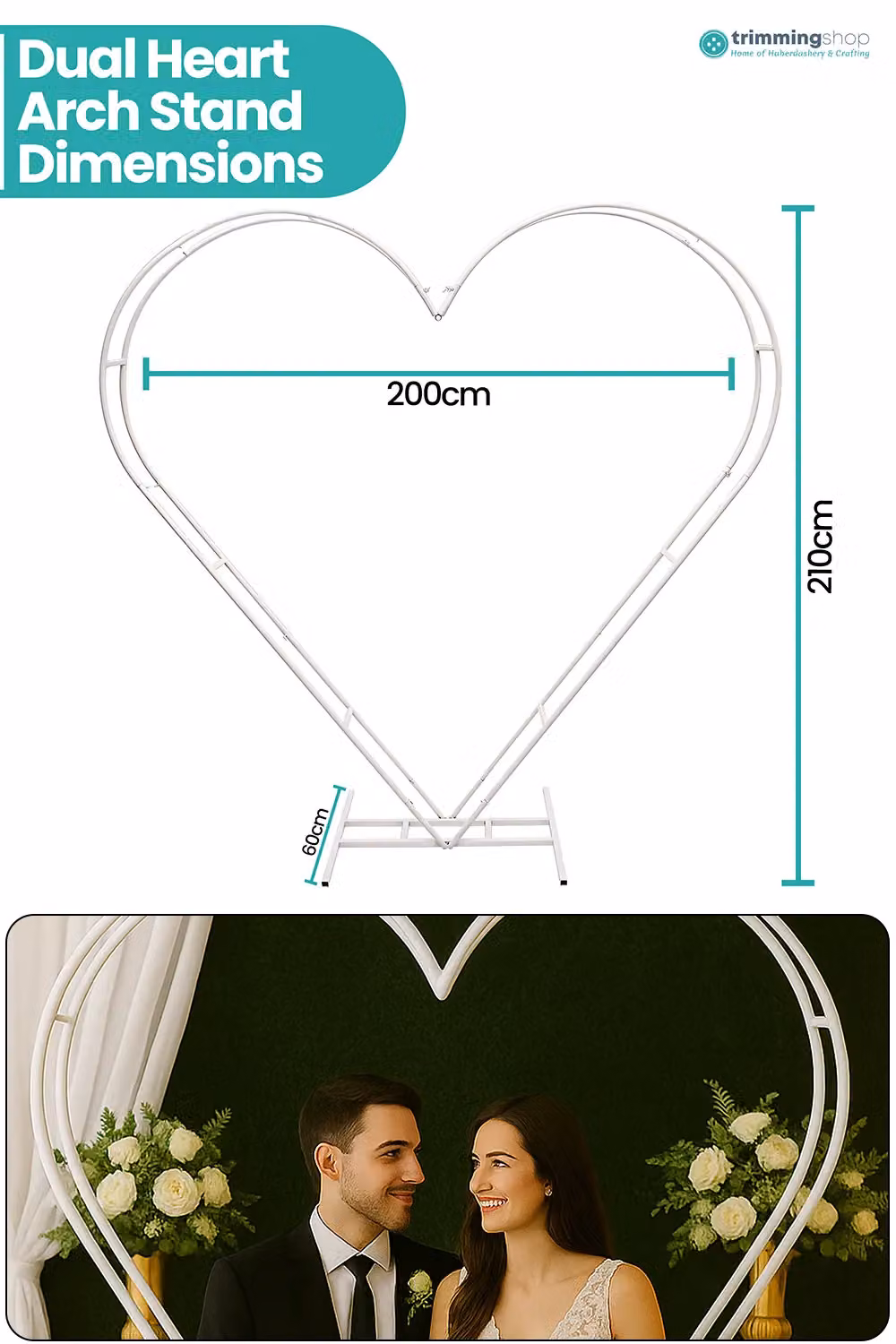 Neel Blue Dual Heart Arch Metal Party Decoration Stand, White, H 200 cm x W 183 cm x D 183 cm – 2